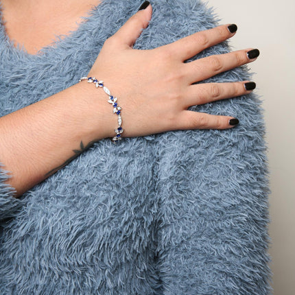 18K White Gold 1 3/4 Cttw Diamond and 3x3mm Round Blue Sapphire