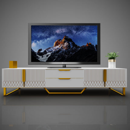 TV Console With Storage Cabinets, Carve Design TV Stand With Metal