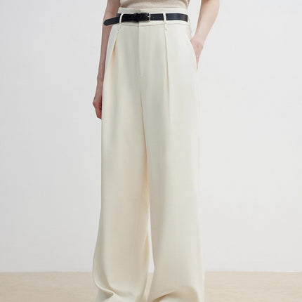 Women's white straight casual wide waist drape floor-length wide leg