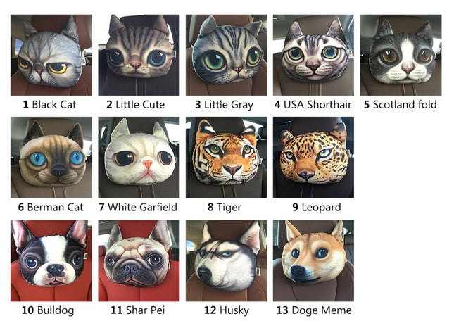3D Animal Charcoal Car Pillow