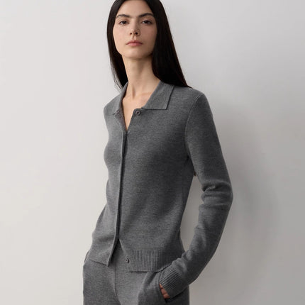"Lazy urban" Yangtze Merino wool polo-neck cardigan straight-leg