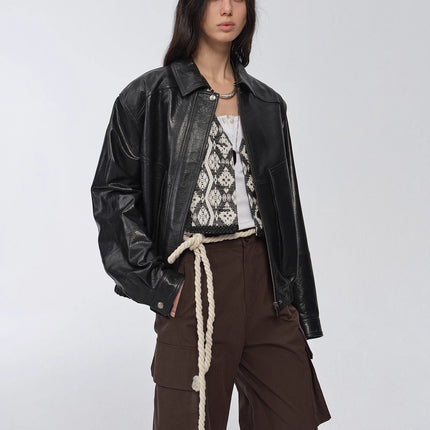 Fireladyfur Women's Retro Work Jacket in Waxed Leather "Fashionable