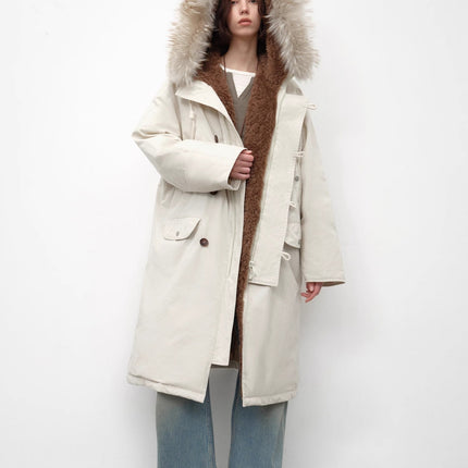 Fireladyfur Women's 90 Duck Down Parka with Raccoon Fur