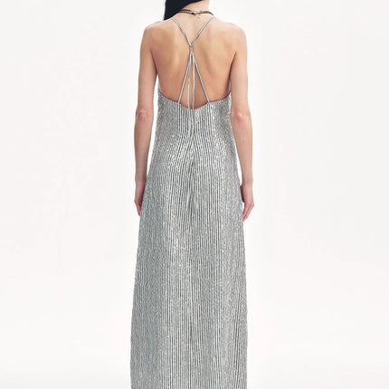 Linen Sequin Embroidery Dress Summer"Galaxy Trace"