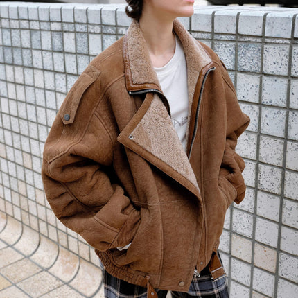 Fireladyfur Women's Shearling Coat - Motorcycle Style Merino Wool