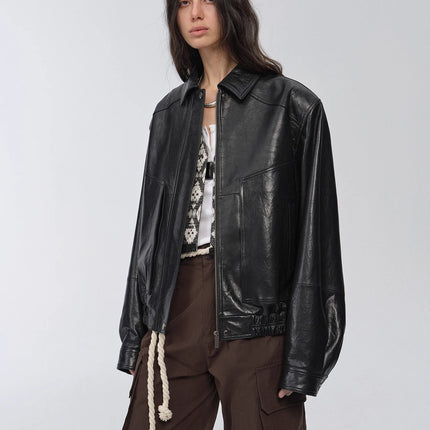 Fireladyfur Women's Retro Work Jacket in Waxed Leather "Fashionable