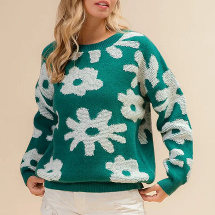 BiBi Flower Pattern Long Sleeves Sweater Top