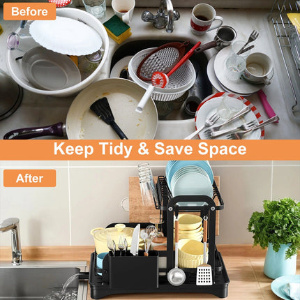 1Pc  2-Tier Dish Drying Rack For Kitchen Counter Space Saving
