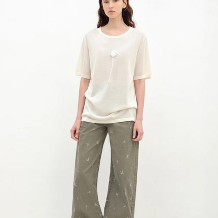 "Carol Pie" loose high-waisted wide-leg calla lily print jeans for