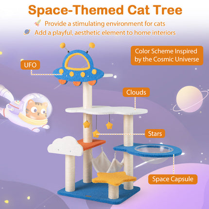 49 Inches Tall Cat Tree With UFO Top Perch Space Capsule And Sisal