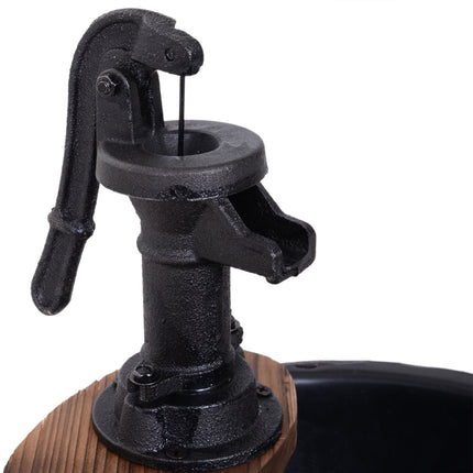 23" H Outdoor Water Fountain Wood and Plastic Rustic Apple Barrel Pump