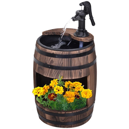 23" H Outdoor Water Fountain Wood and Plastic Rustic Apple Barrel Pump