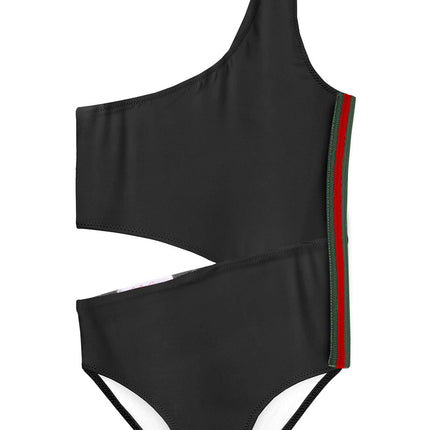 Black Side Cut Swimsuit with Stripe
