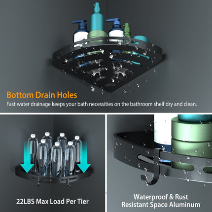 2Pcs Corner Shower Caddy Shelf Adhesive Bathroom Wall Mounted Storage