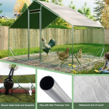 Large Metal Chicken Coop, Walk-in Chicken Run,Galvanized Wire Poultry