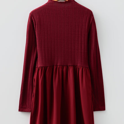 Ribbed Knit Patchwork Long Sleeve Dress