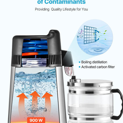 6L Water Distiller Home Countertop Purifier Machine 900W Stainless