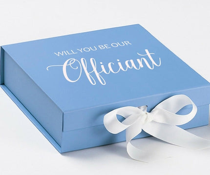 Will You Be our Officiant? Proposal Box Light Blue w/ white Bow- No
