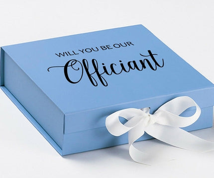 Will You Be our Officiant? Proposal Box Light Blue w/ white Bow- No