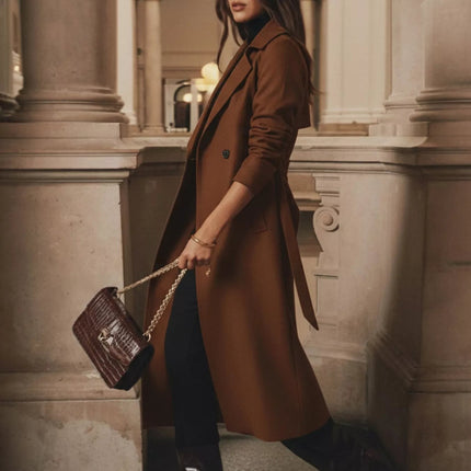 Lapel Collar Belted Wool Blend Coat