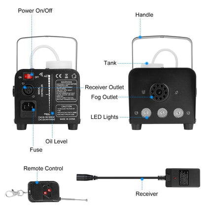 1Pc 400W Fog Machine RGB LED Party Club DJ Fogger Rapid Heating Remote