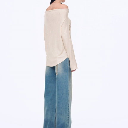 "Fashion Law" Casual One-shoulder Raglan Sleeve T-shirt Top