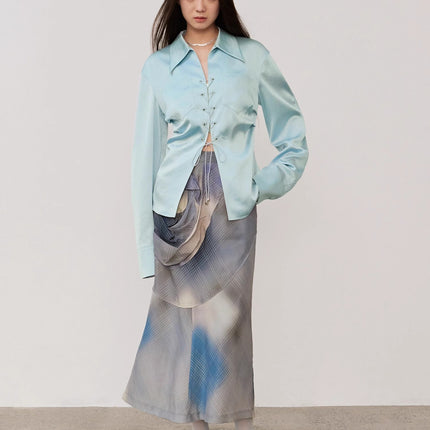 "Mercerized Spring Shadow" Acetate Shirt Women's Hollow String Pleated