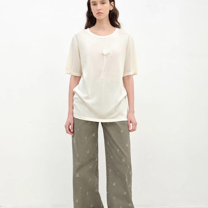 "Carol Pie" loose high-waisted wide-leg calla lily print jeans for