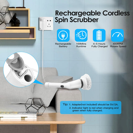 1Set Electric Spin Scrubber Cordless Rechargeable Telescopic Cleaning
