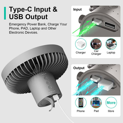 Camping Fan With Lantern Rechargeable Battery Powered Portable Tripod