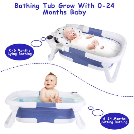 1Pc Baby Bath Tub With Thermometer Collapsible Travel Friendly 0 To