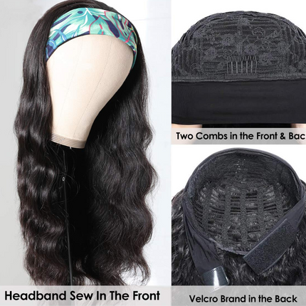 Headband Human Hair Scarf Wig Body Wave No GLUE Easy Wear for Women 18