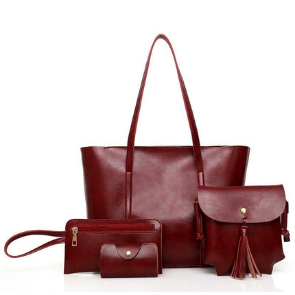 Oil Wax Four Piece Leather Handbag With Purse For Women