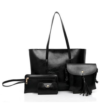 Oil Wax Four Piece Leather Handbag With Purse For Women
