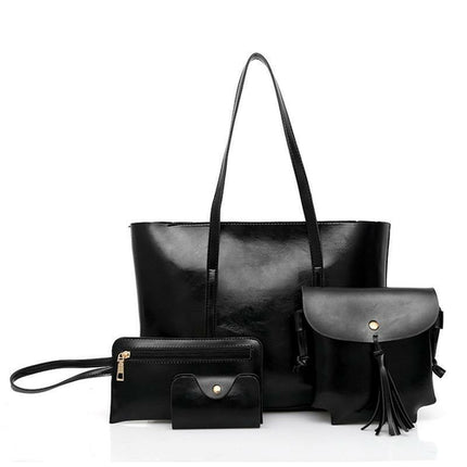 Oil Wax Four Piece Leather Handbag With Purse For Women