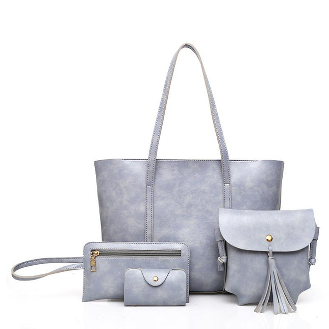 Oil Wax Four Piece Leather Handbag With Purse For Women
