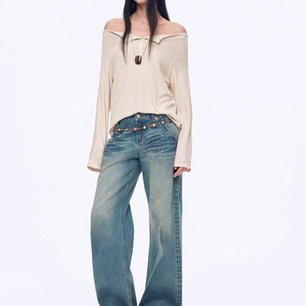 "Fashion Law" Casual One-shoulder Raglan Sleeve T-shirt Top