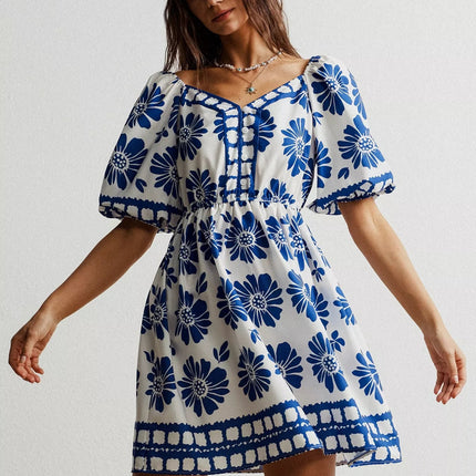 Floral Print Puff Sleeve Mini Dress