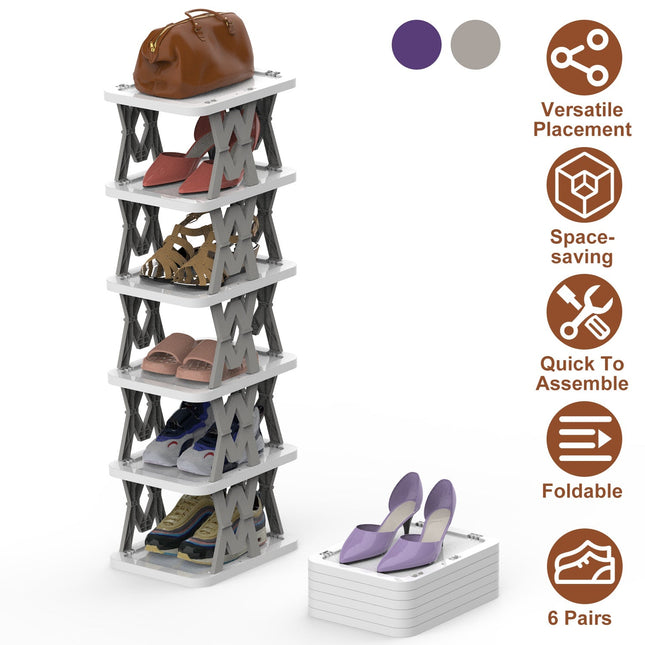 6 Tier Foldable Shoe Rack Vertical Shoe Organizer Narrow Shoe Rack For