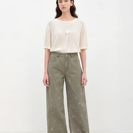 "Carol Pie" loose high-waisted wide-leg calla lily print jeans for