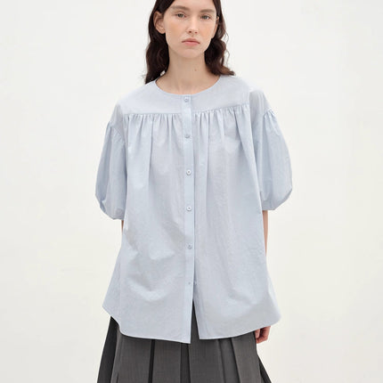 "Romantic Line Drawing" Pure Cotton Slightly Wrinkled Puff Sleeve