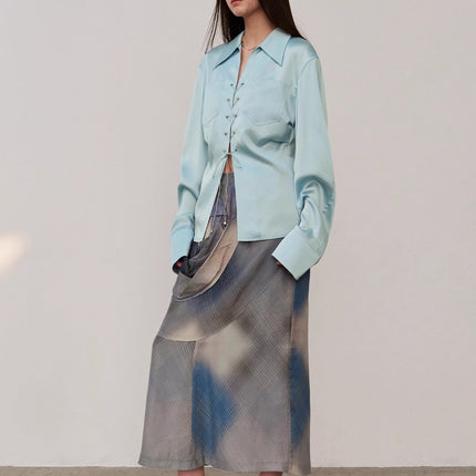 "Mercerized Spring Shadow" Acetate Shirt Women's Hollow String Pleated