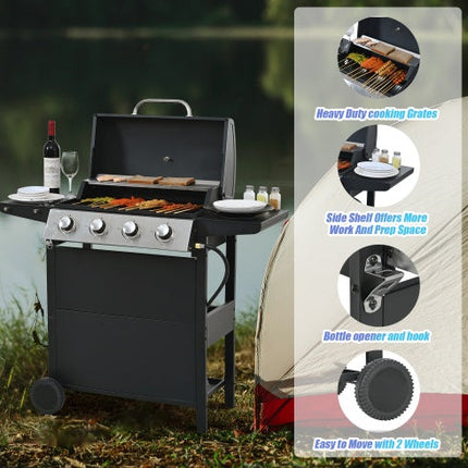 Propane Gas Grill 4 Burner Barbecue Grill, Stainless Steel 34,000 BTU