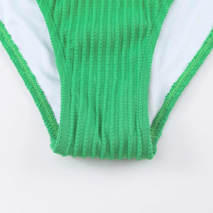 Textured Contrast Banding Bikini High Waist 2pcs Swimsuit