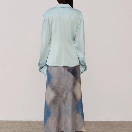 "Mercerized Spring Shadow" Acetate Shirt Women's Hollow String Pleated
