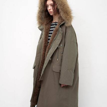 Fireladyfur Women's 90 Duck Down Parka with Raccoon Fur