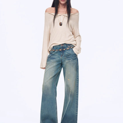 "Fashion Law" Casual One-shoulder Raglan Sleeve T-shirt Top