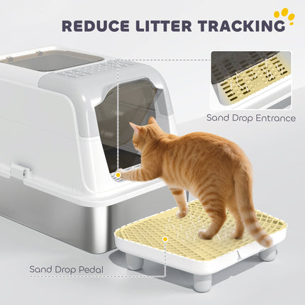 Extra Large Stainless Steel Litter Box, Enclosed Cat Litter Box with