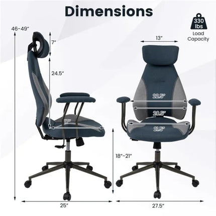Gray Blue Color Blocking Office Chair With 2D Adjustable Headrest,