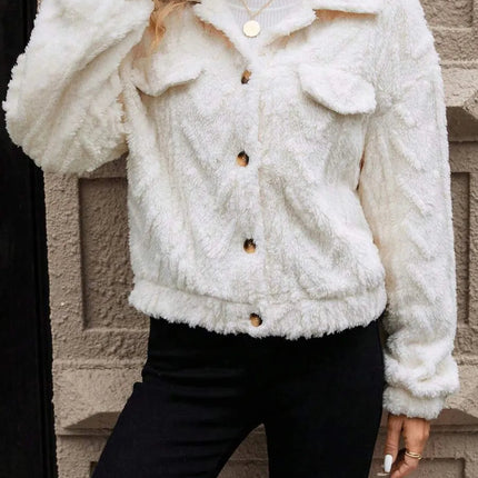 Button Up Long Sleeve Fuzzy Outerwear